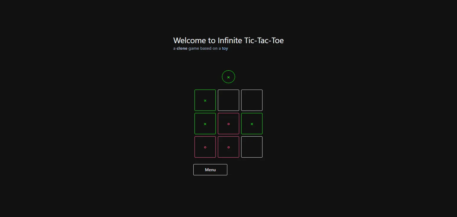 captura/imagen de la aplicación/proyecto Infinite Tic Tac Toe