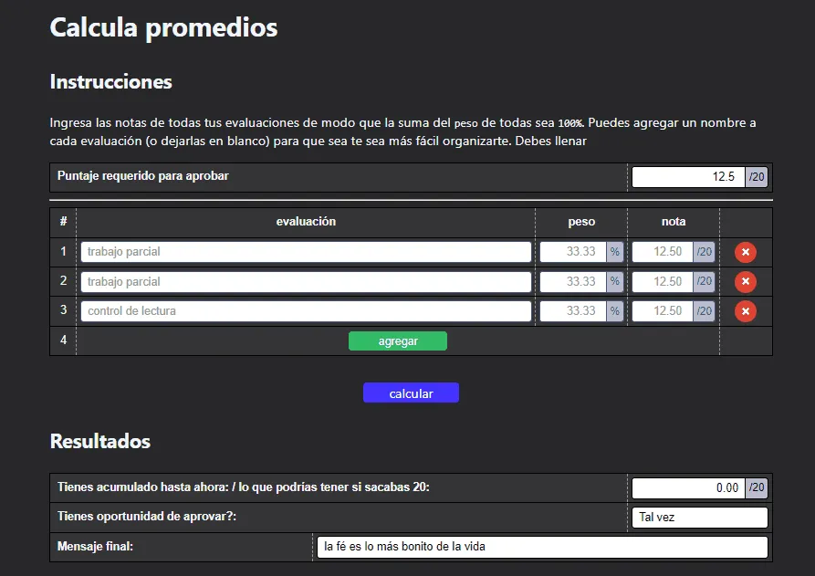 captura/imagen de la aplicación/proyecto Calculador de promedios