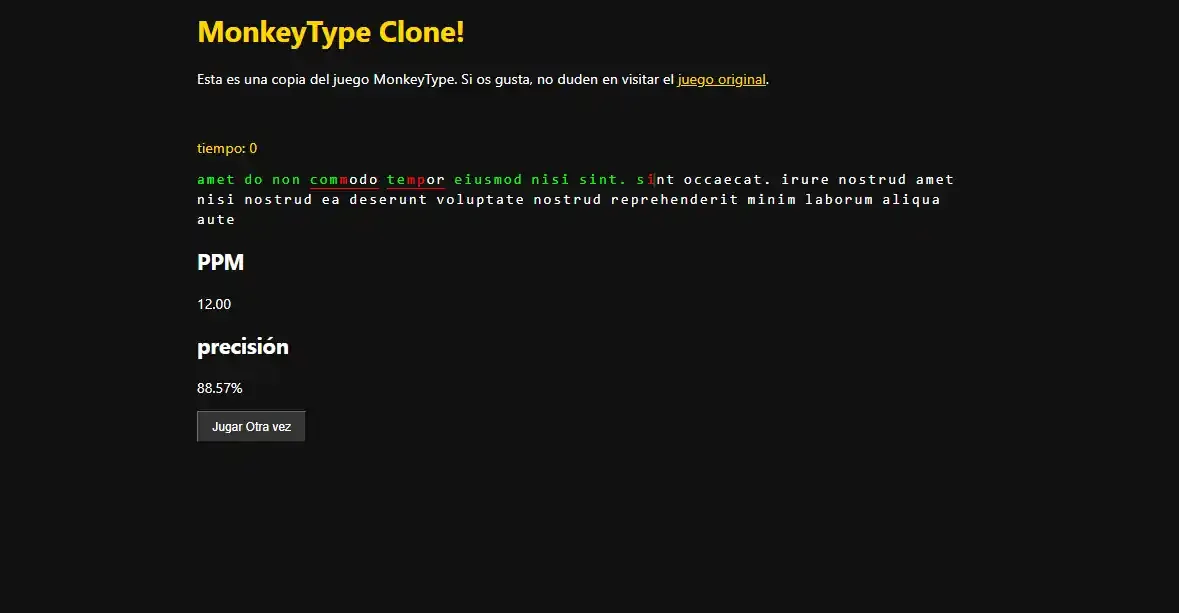 captura/imagen de la aplicación/proyecto MonkeyType Clone